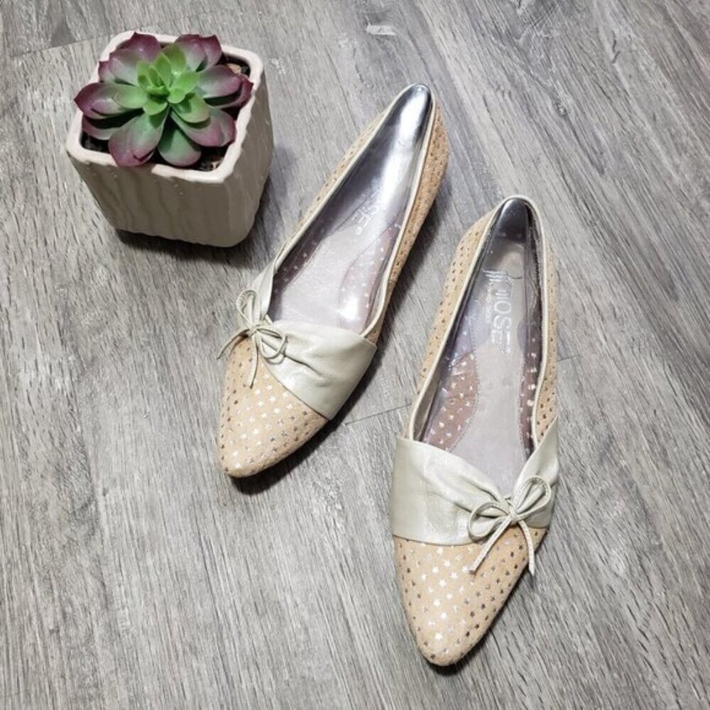 Rose Fishion Vintage Leather Suede Bow Flats Sz 37